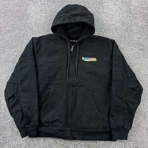 Vintage Y2K Crown Canvas Jacket Mens XL Black Heavy Hooded Thermal Lined Zip